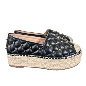 Prima Donna black gold-studded platform wedge sneaker loafer, 36, Slip Ons
